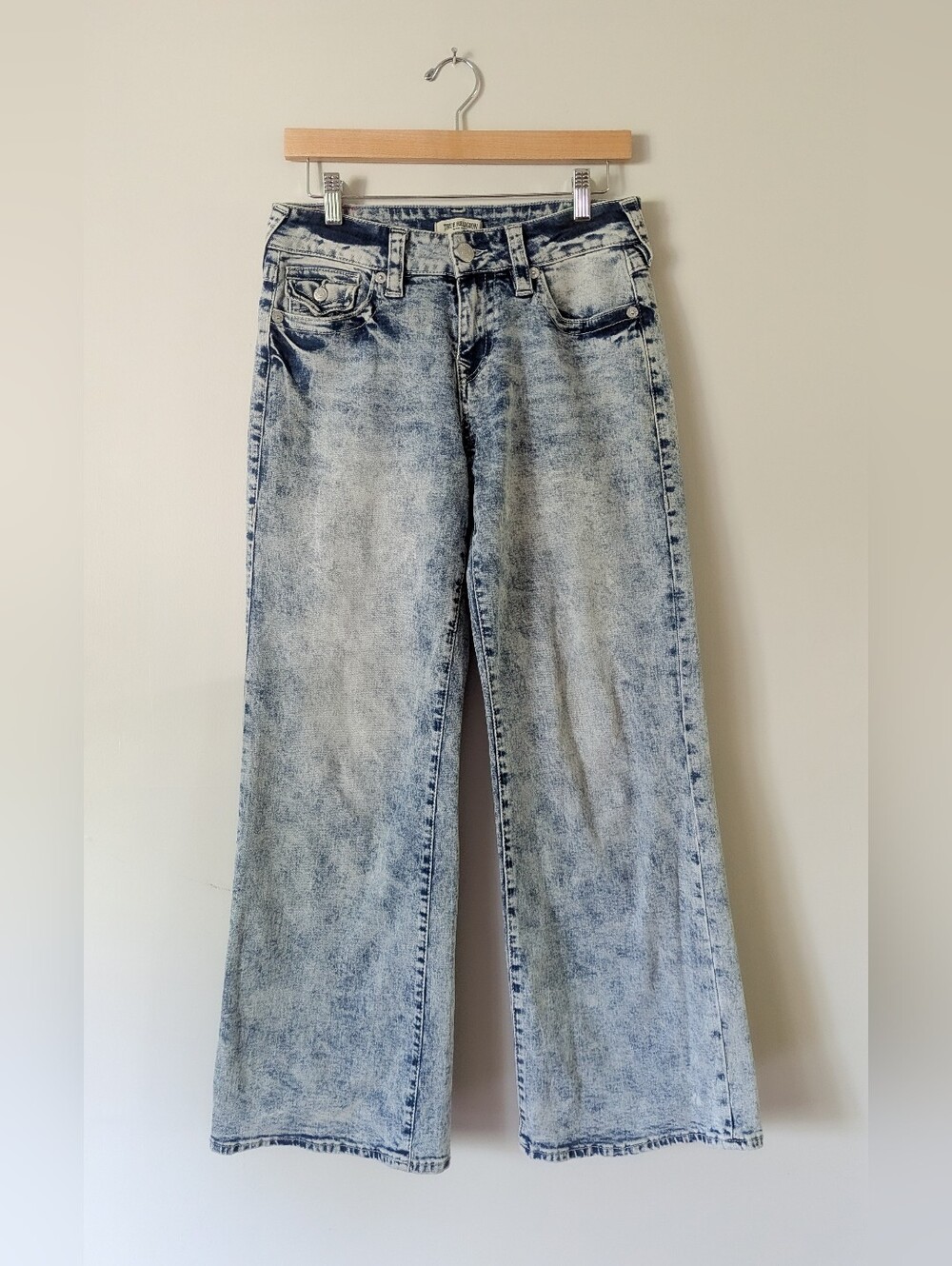 True Religion Acid Wash Wide Leg Jeans